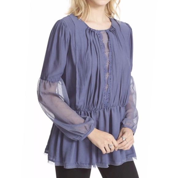 Free People Blue Soul Serene Lace Inset Blouse - Picture 5 of 8
